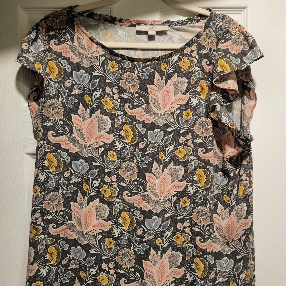 Loft Moxed Media Flutter sleeve blouse